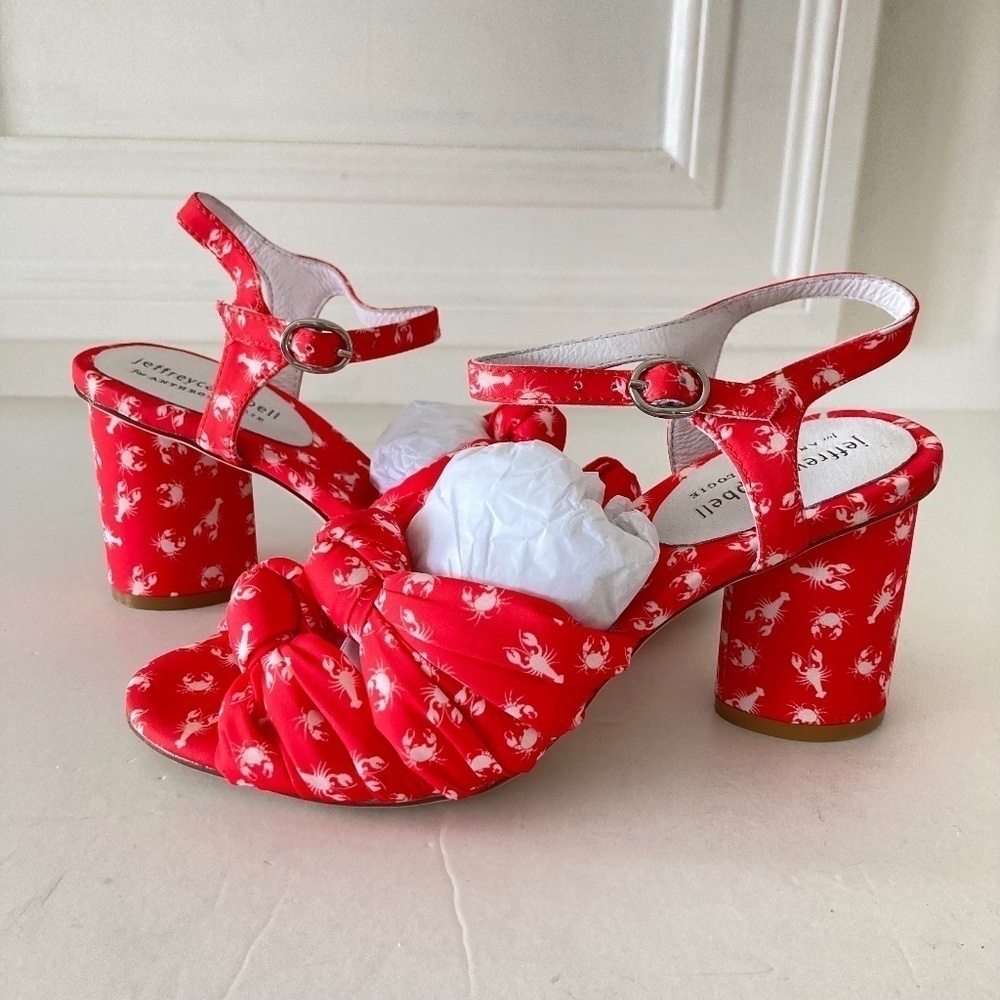 Jeffrey Campbell Red Printed Knot Block Heel Sandals